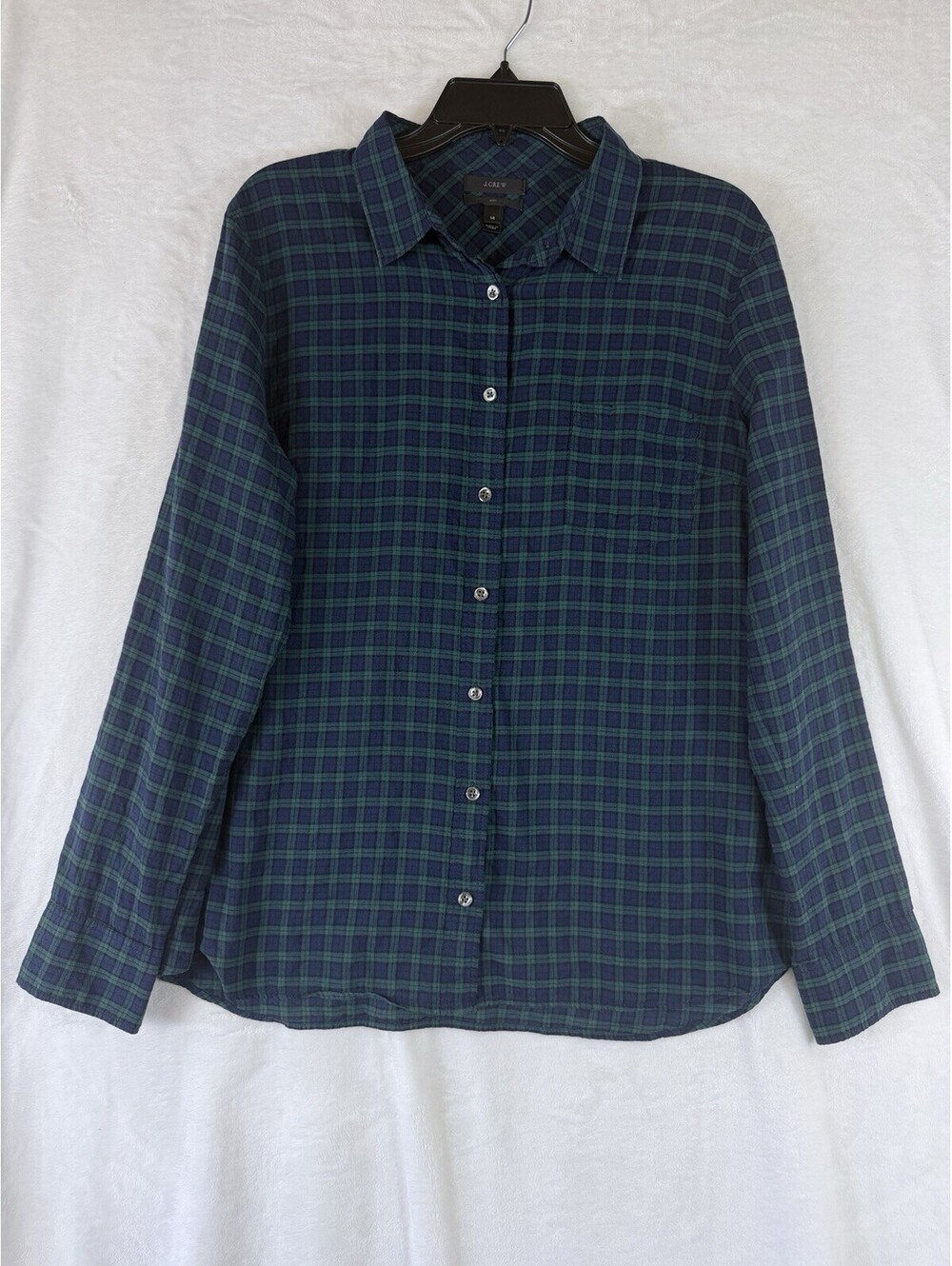 J Crew Boy Fit Shirt 14 Womens Green Blue Plaid Long Sleeve Top Button Up